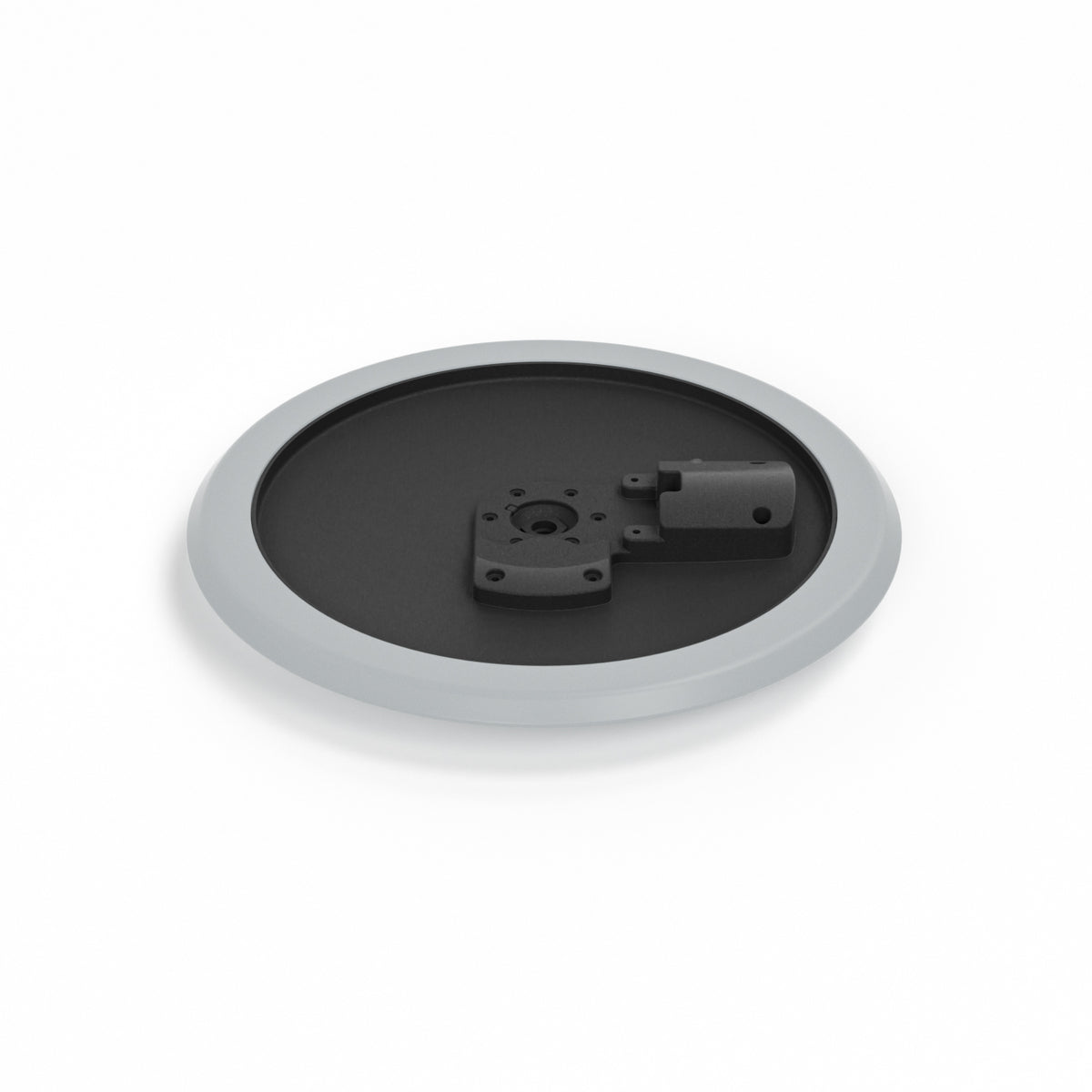 A circular black and gray mounting plate or base with a central bracket, shown on a clean white background.