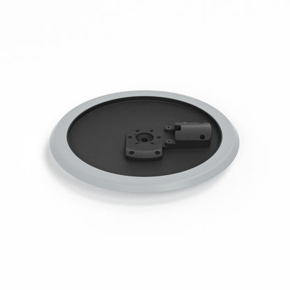 A circular black and gray mounting plate or base with a central bracket, shown on a clean white background.