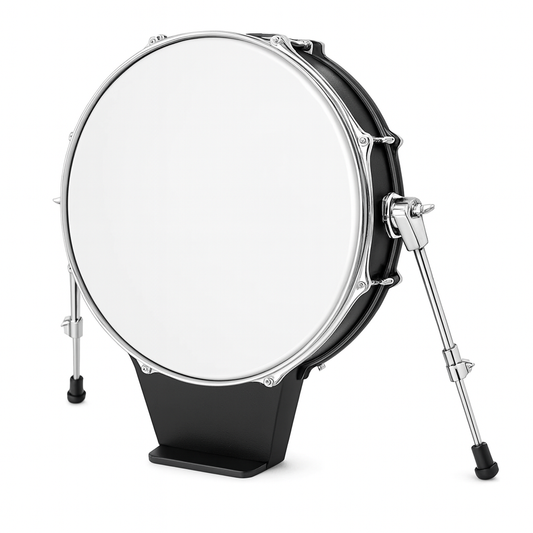 Bass drum on a stand with a white background