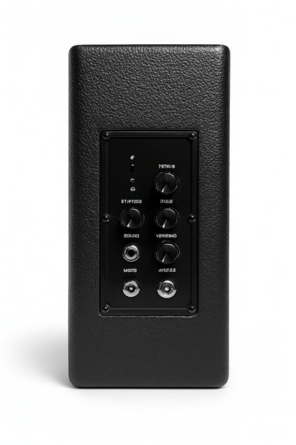 Black electronic device with control panel on a white background