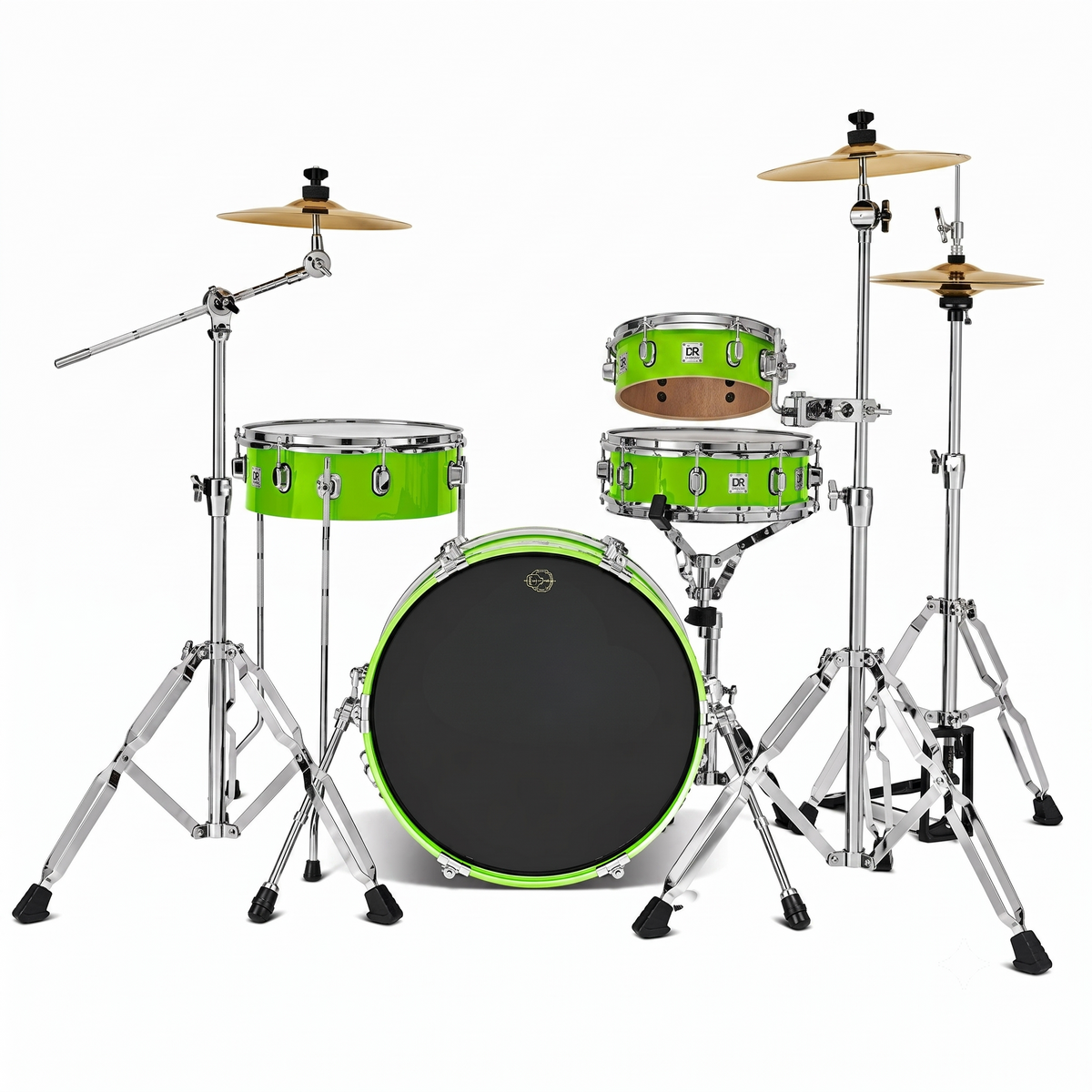 Bright Star Green portable drum set Rabbit Route Kit TDB-270, features a sleek design and sturdy hardware for drummers on the go.