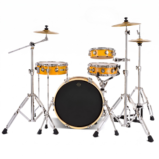 Portable drum set Rabbit Route Kit TDB-270 YELLOW with shining chrome hardware and cymbals