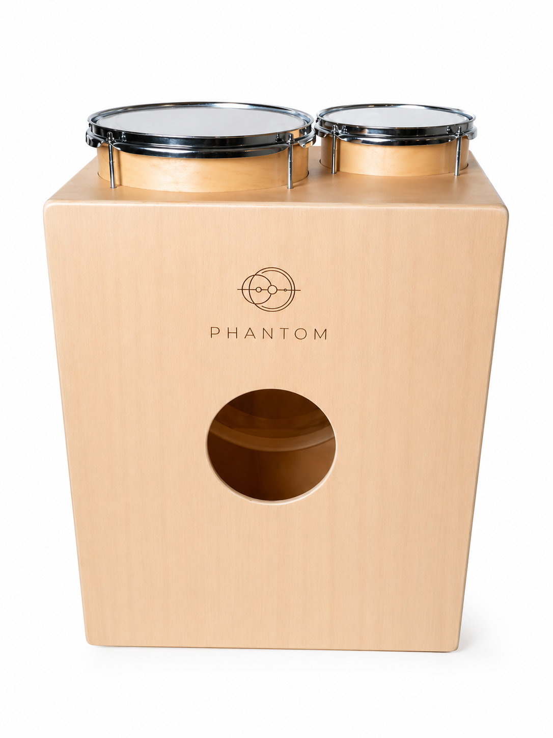 Wooden box with two small lids on top, featuring the brand 'Phantom'.